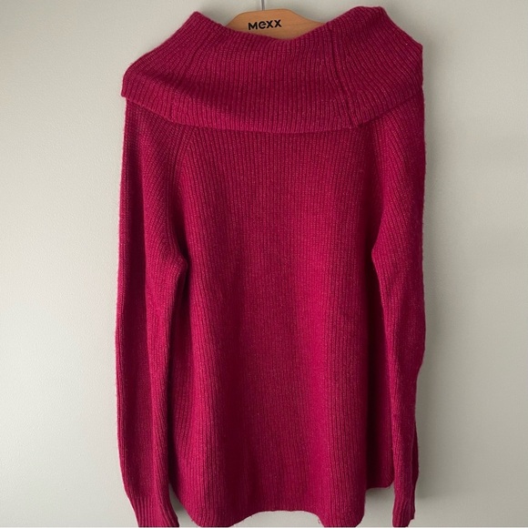 Tahari Merino Wool Knit Sweater Cowl Neck Pullover Dark Pink Size XL - Picture 2 of 8